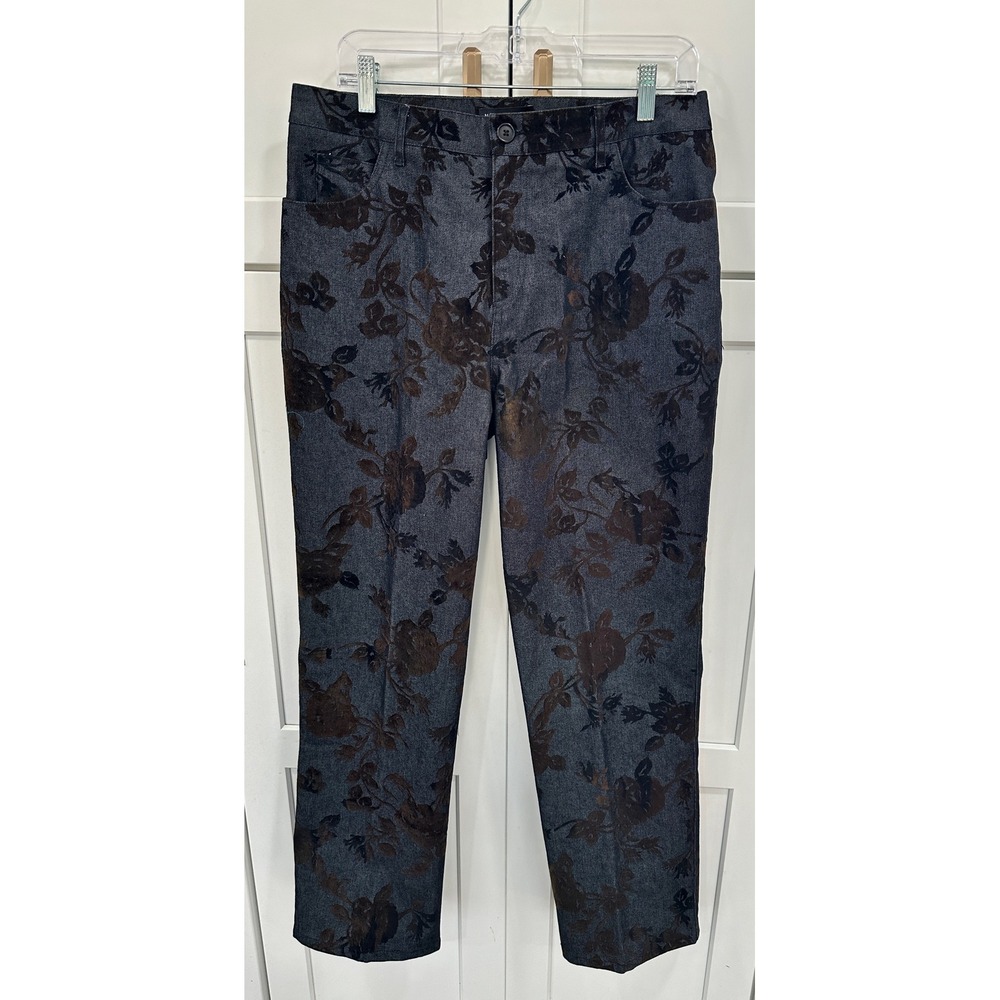 Nicole Max Womens Denim‎ Brown Velvet Floral Burnout Straight Leg Pants Size 12